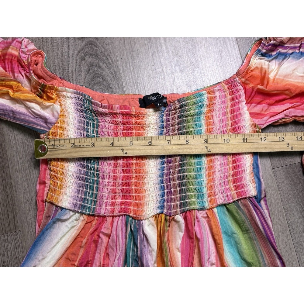 Sky Brand Smocked Flowy Top Boho Babydoll Fairy Size L Festival Striped Y2K - Picture 8 of 8